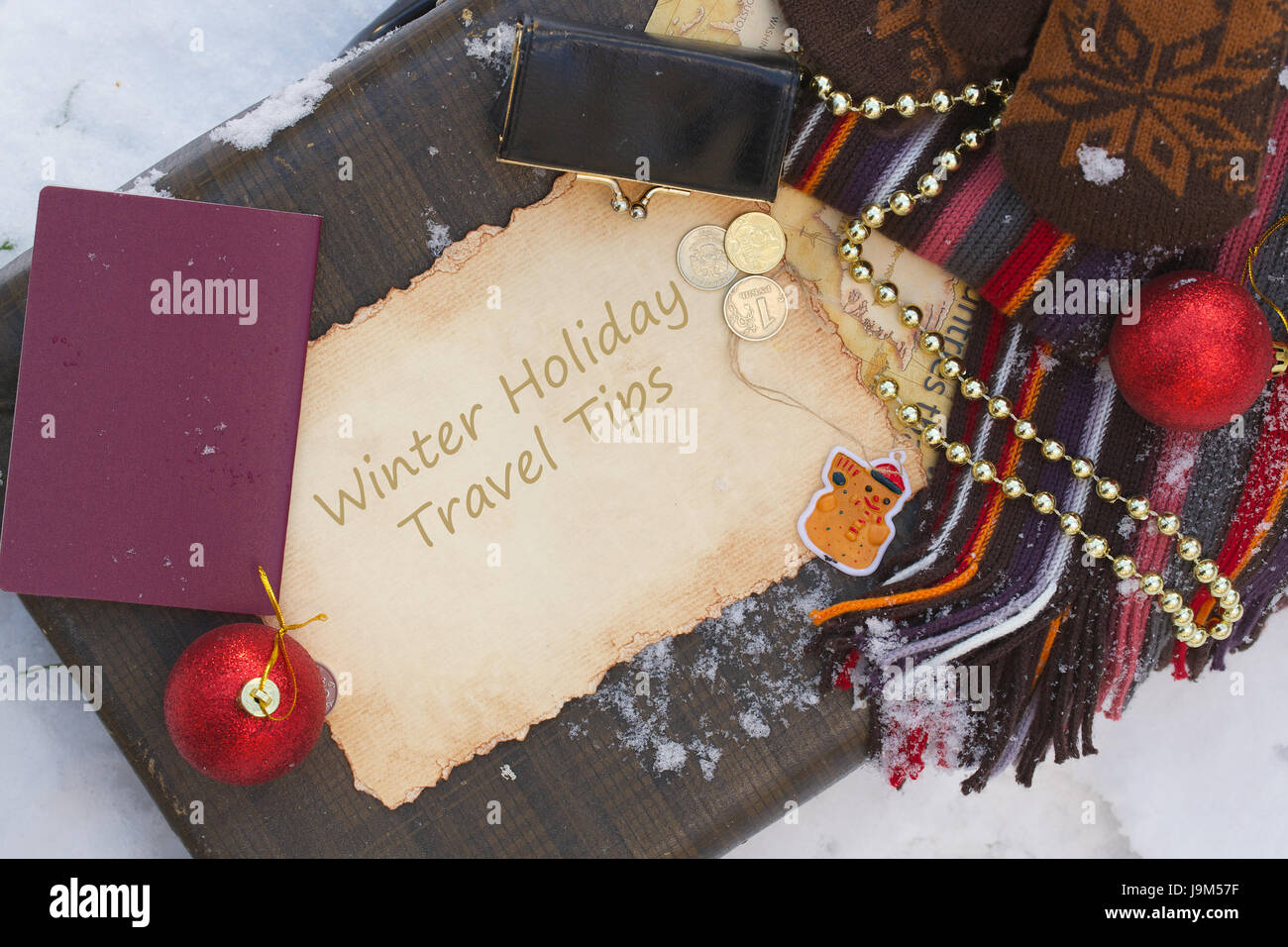 Winter-Urlaub-Reise-Tipps. Hintergrund Stockfoto