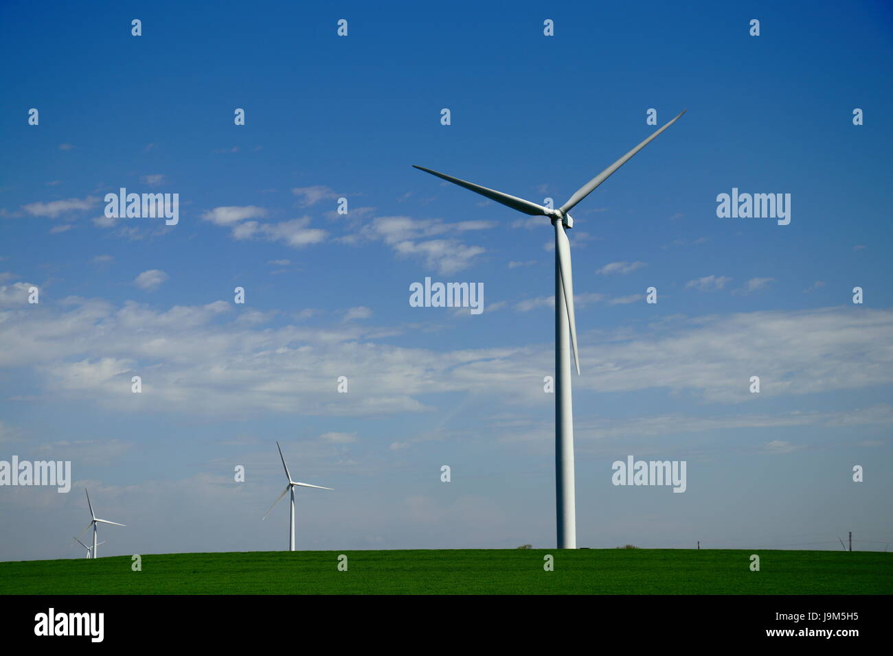 Windmühle auf der grünen Wiese Stockfoto