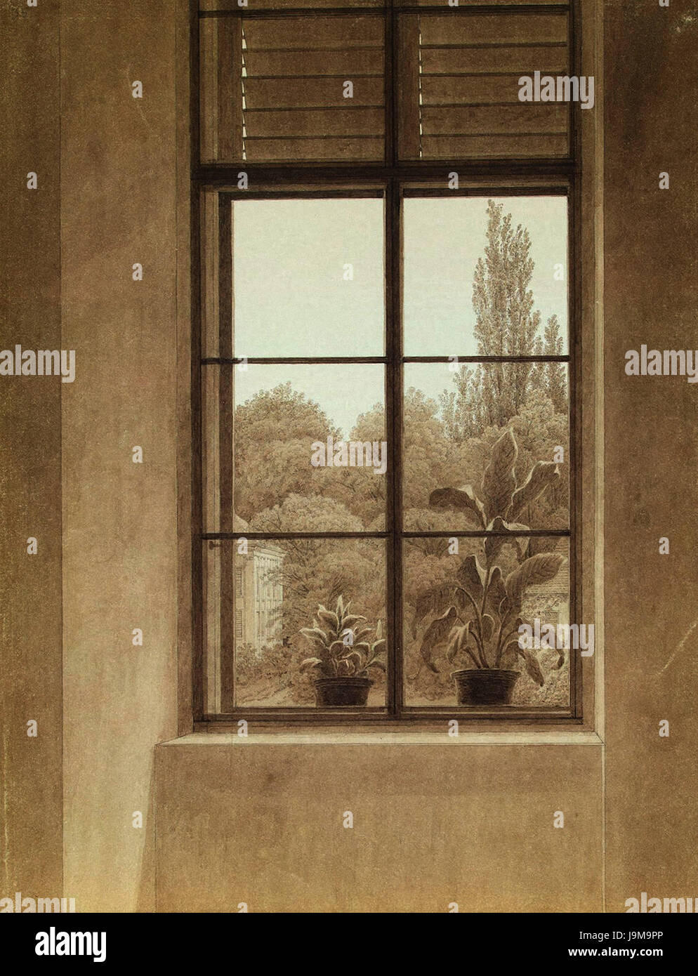 Caspar - Fenster mit Blick auf den Park Stockfoto