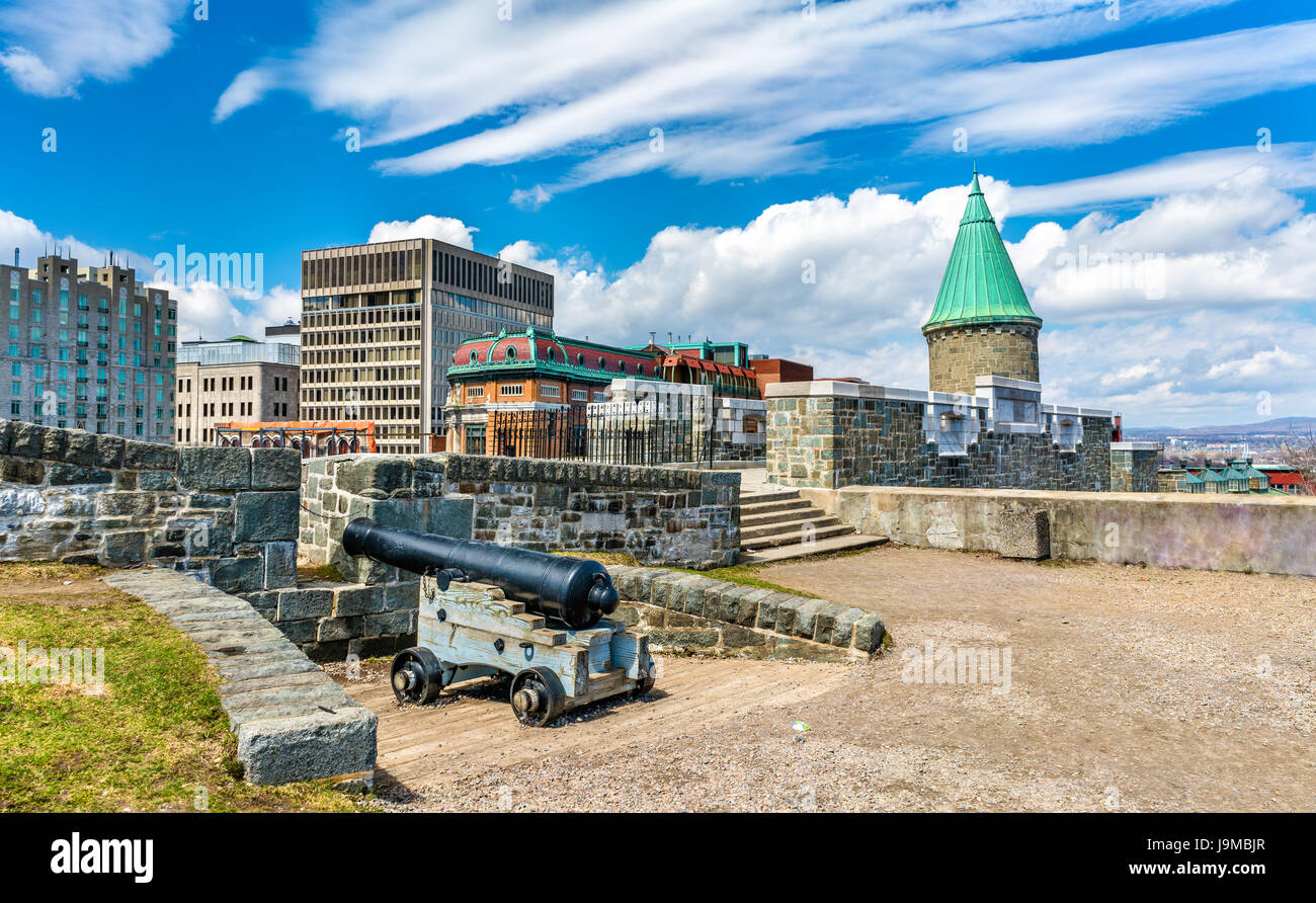 Kanone auf St. John Gate in Quebec City, Kanada Stockfoto