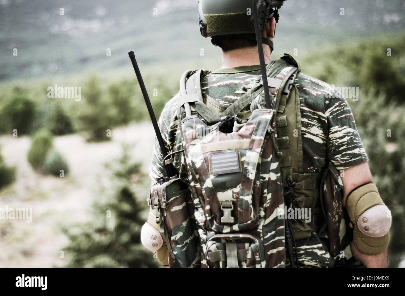 Radio operator Gunner mit Antenne Sender Stockfoto