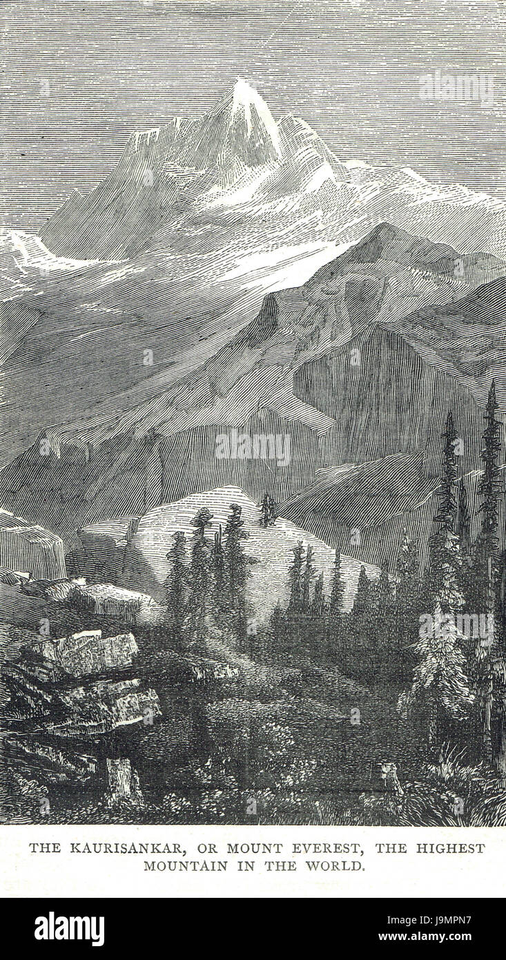 Mount Everest misnamed Kaurisankar in einem Kupferstich von 1878 Stockfoto