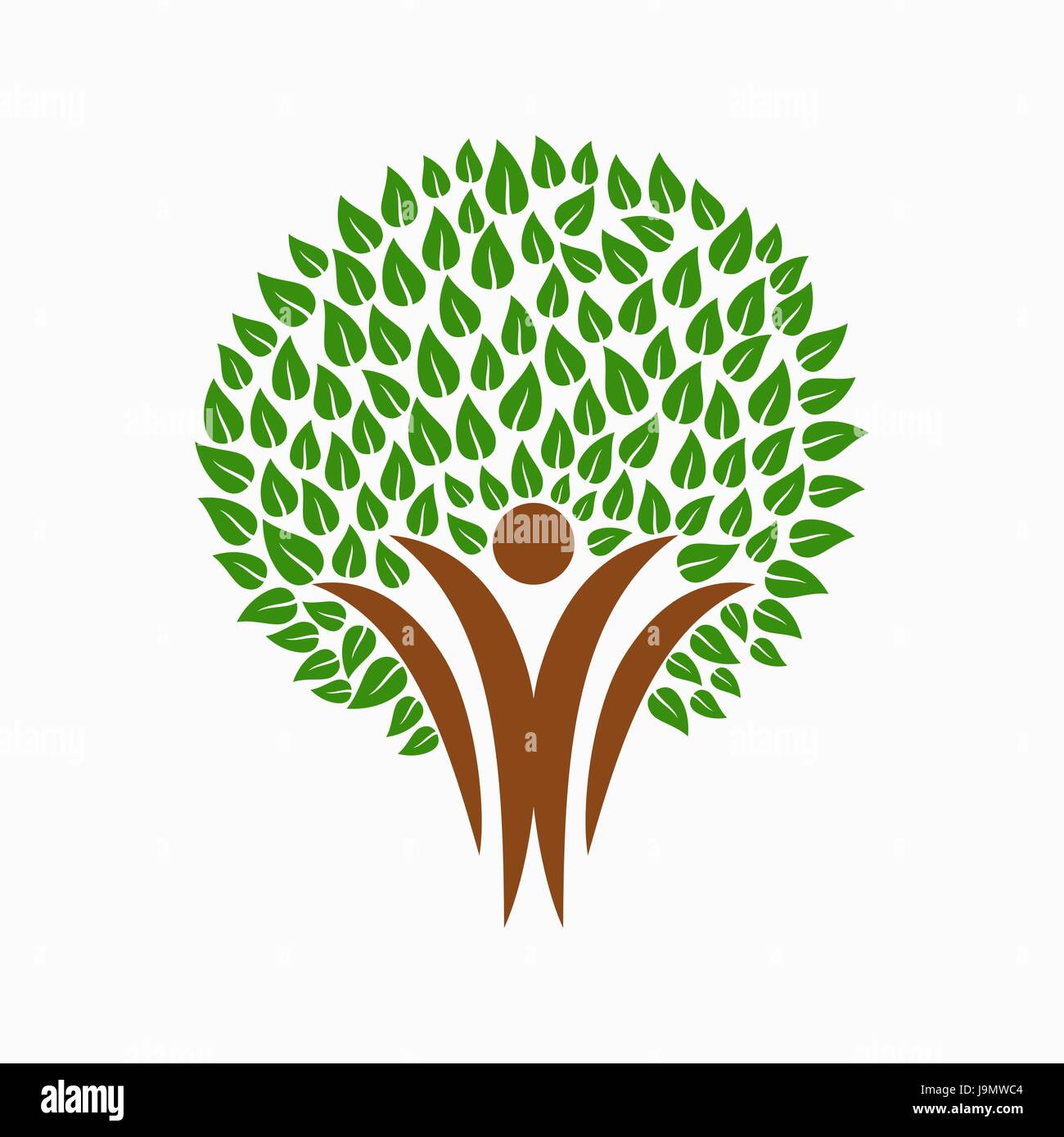 Grüner Baum-Symbol mit Menschen-Silhouetten. Konzept-Illustration für Natur-Pflege oder Umwelt-Projekt. EPS10 Vektor. Stock Vektor