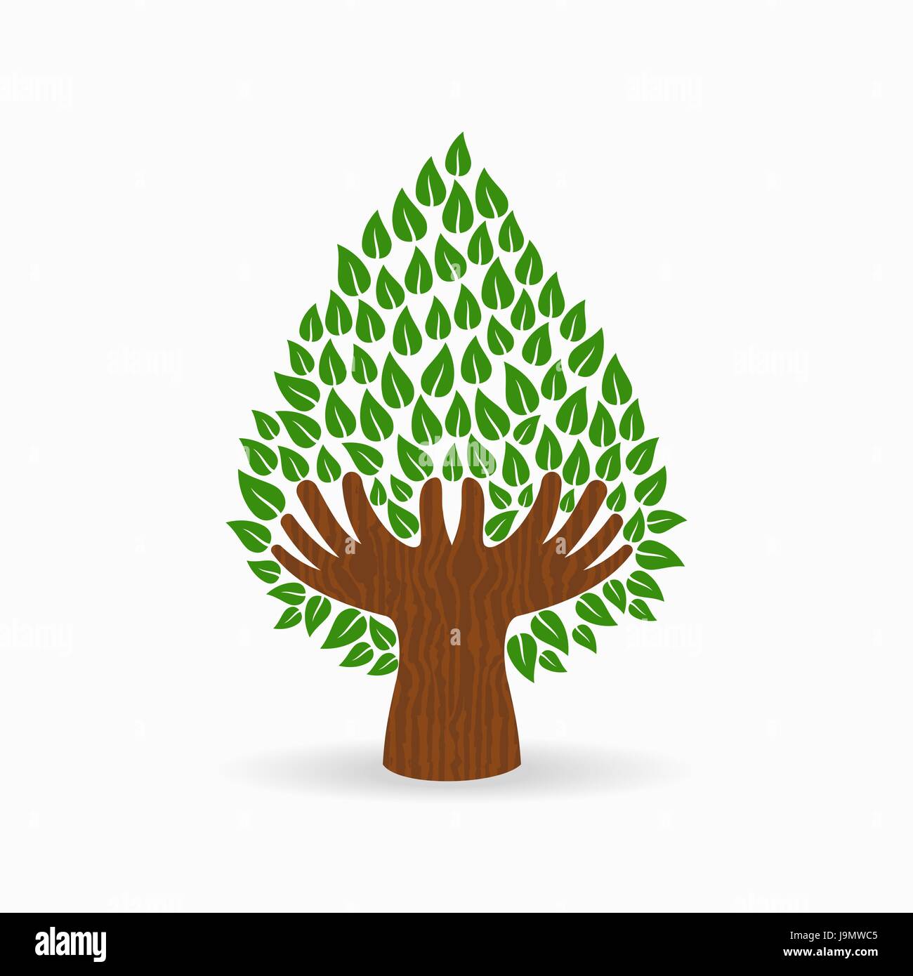 Grüner Baum-Symbol mit menschlichen Händen. Konzept-Illustration für Organisation Hilfe, Umweltprojekt oder Sozialarbeit. EPS10 Vektor. Stock Vektor