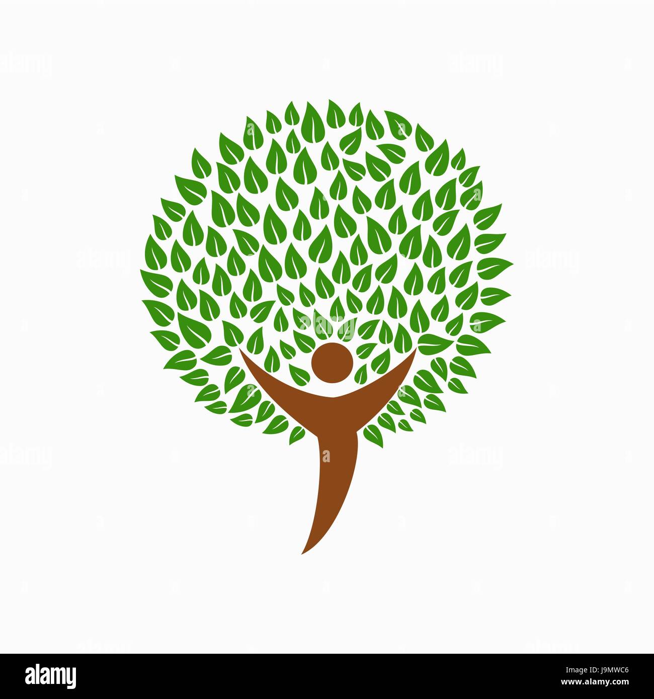 Grüner Baum-Symbol mit menschliche Silhouette. Konzept-Illustration für Natur-Pflege oder Umwelt-Projekt. EPS10 Vektor. Stock Vektor
