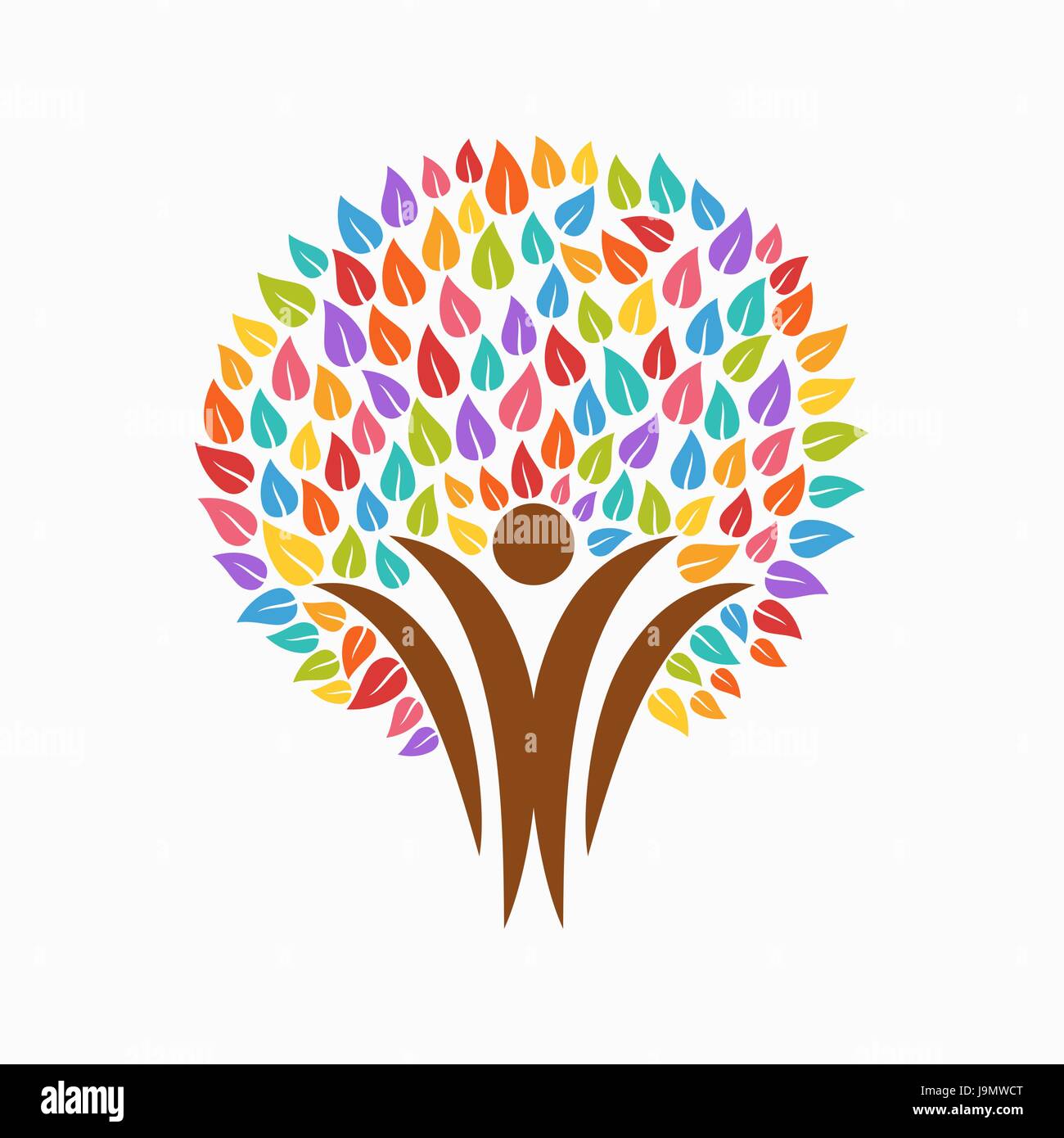 Bunter Baum-Symbol mit Menschen-Silhouetten. Konzept-Illustration für Organisation Hilfe, Umweltprojekt oder Sozialarbeit. EPS10 Vektor. Stock Vektor