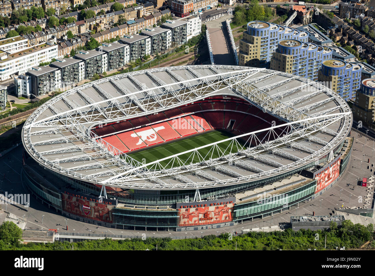 Emirates Stadium in Highbury, London, England, und die Heimat der Premier Liga, Arsenal Football Club. Kapazität von über 60.000. Stockfoto
