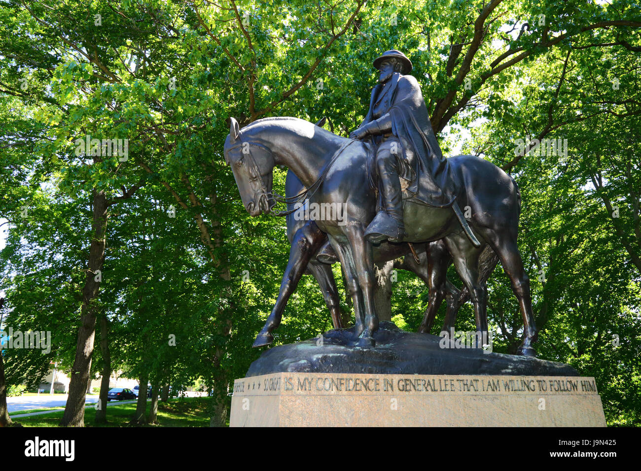 Lee und Jackson Denkmal für Führer der Armee der Konföderierten Robert E Lee und Thomas J ("Stonewall") Jackson, Wyman Park Dell. Baltimore, Maryland, USA Stockfoto