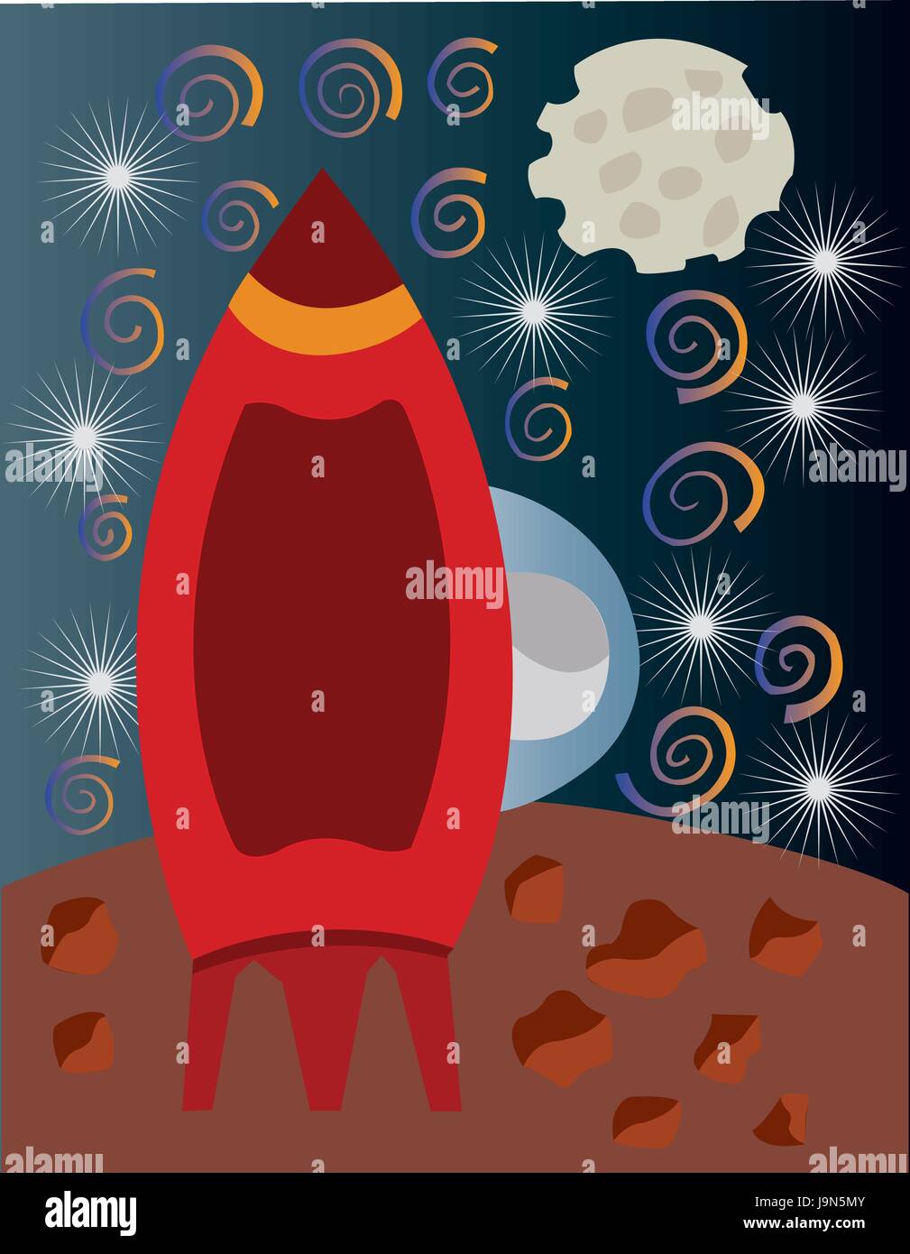 ein Space Shuttle sitzen auf einem einsamen Planeten Stock Vektor