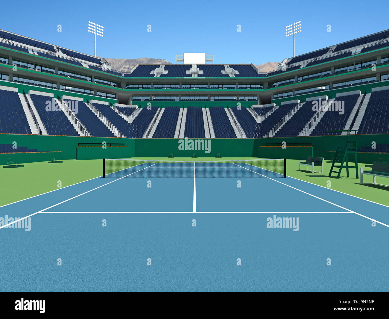 3D Render des schönen modernen Tennisstadion mit Hartplatz Oberfläche Stockfoto