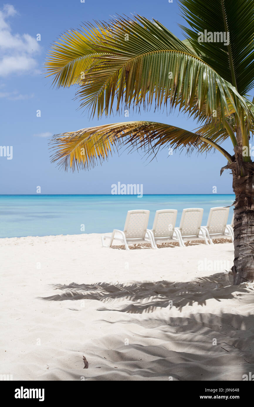 Liegen an einem herrlichen Strand auf der Karibik-Insel Saona mit seinen feinen weißen Sand und azurblauem Wasser, Dominikanische Republik Stockfoto