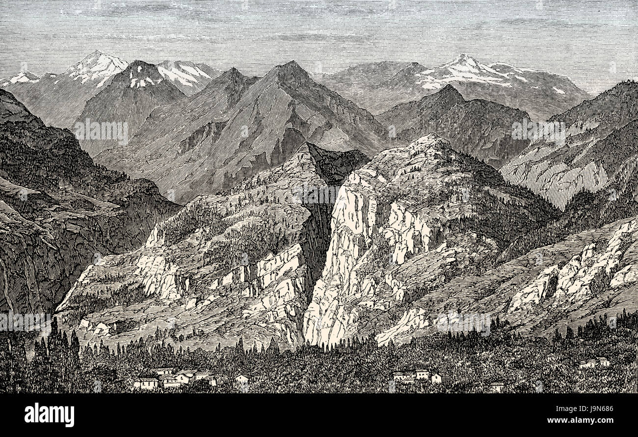 Das Taygetos Gebirge der Halbinsel Peloponnes im Süden Griechenlands, Illustration, 19. Jahrhundert Stockfoto