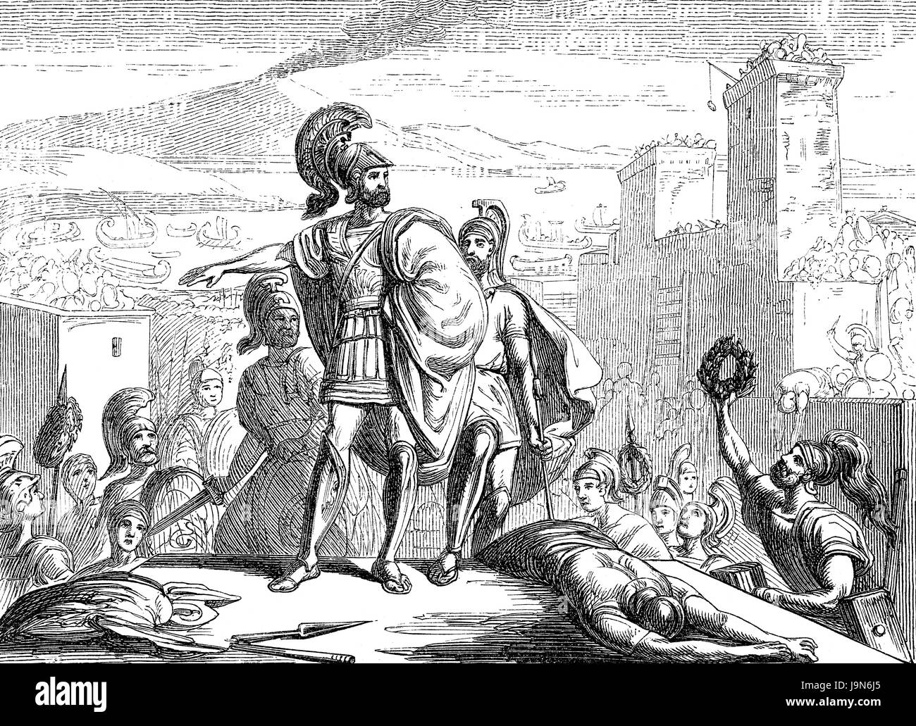Timoleon c. 411-337 v. Chr., griechischer Staatsmann und General bei Syrakus mit tot Hiketas und ein allgemeine syrakusanische Tyrann von LeontiniTimoleon c. 411-337 Stockfoto