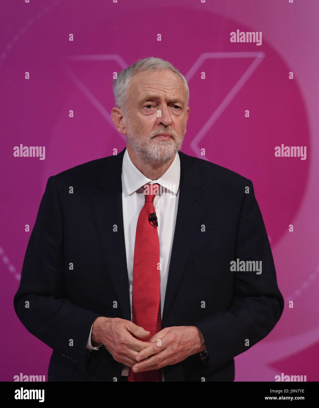 Labour-Chef Jeremy Corbyn Teilnahme an BBC1s Fragestunde Führer Special präsentiert von David Dimbleby vom Campus der University of York. Stockfoto