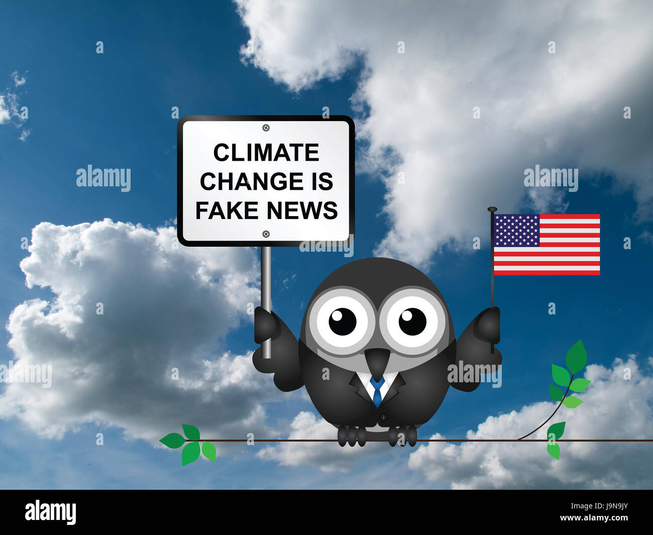 Komische amerikanische Klimawandel leugnen nach dem Herausziehen des Abkommen von Paris Stockfoto