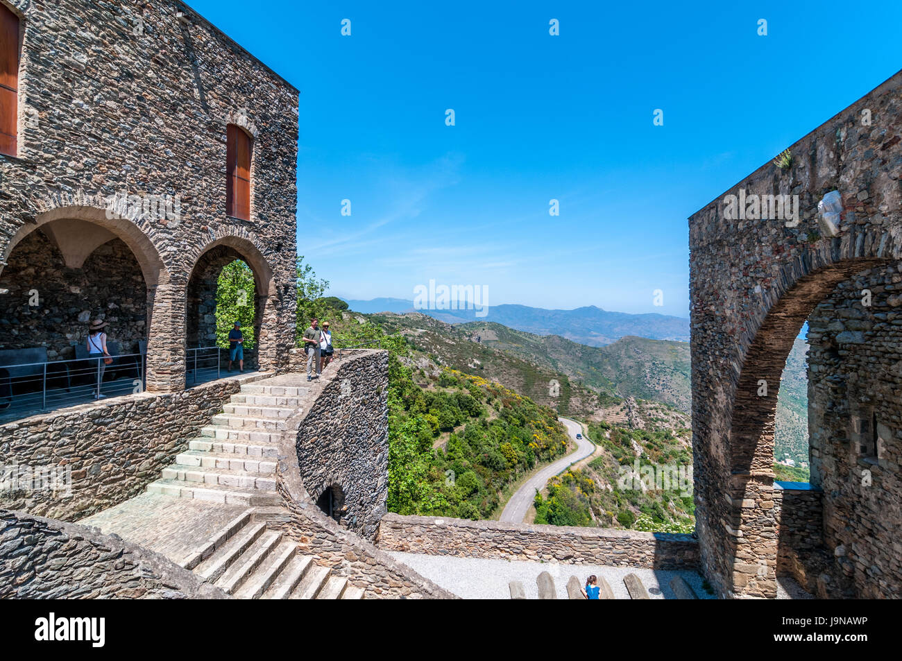 Blick auf Sant Pere de Rodes, Girona, Katalonien Stockfoto