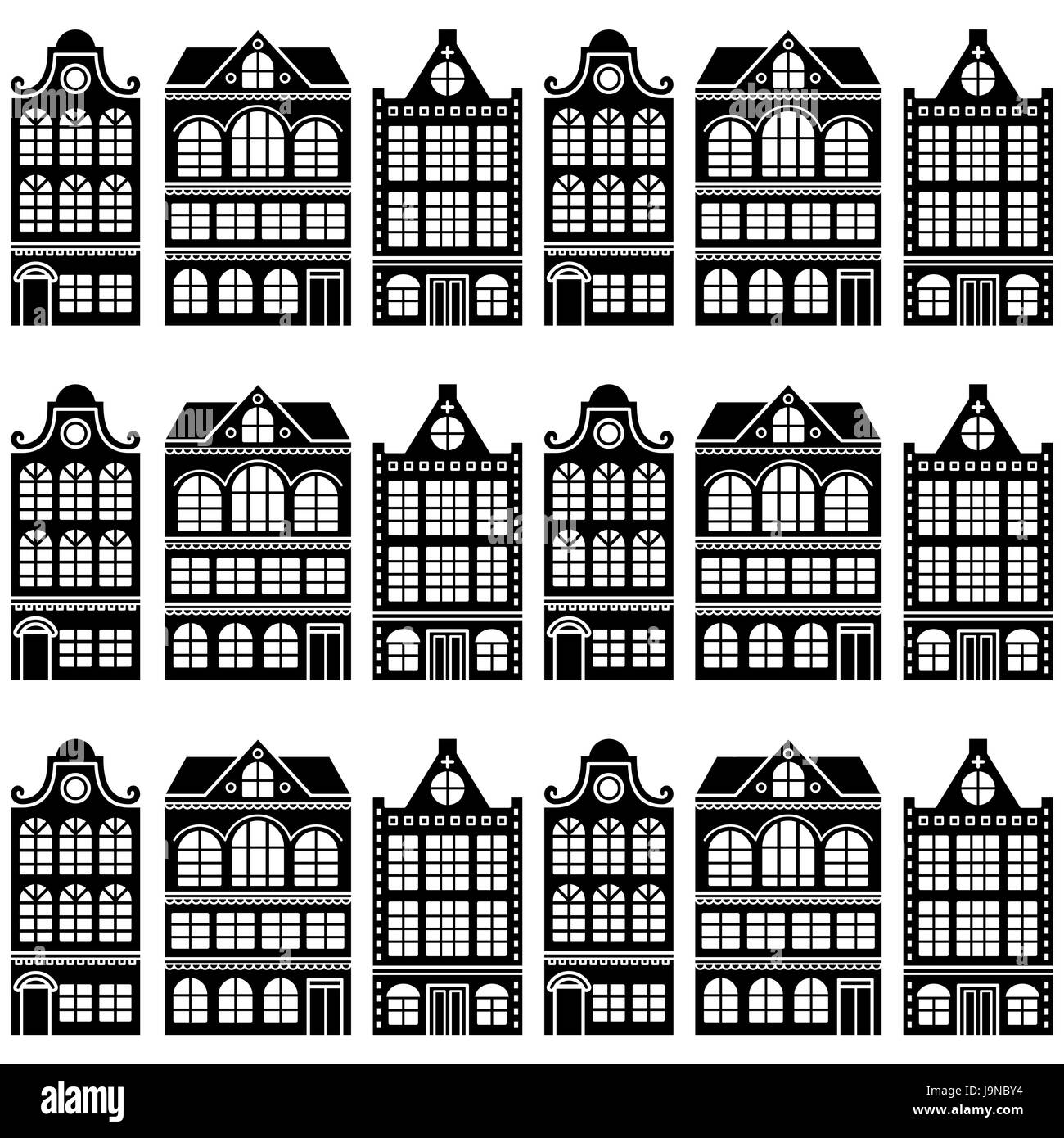 Nahtlose Haus Muster - Niederländisch, Amsterdam beherbergt, Retro-Stil Stock Vektor