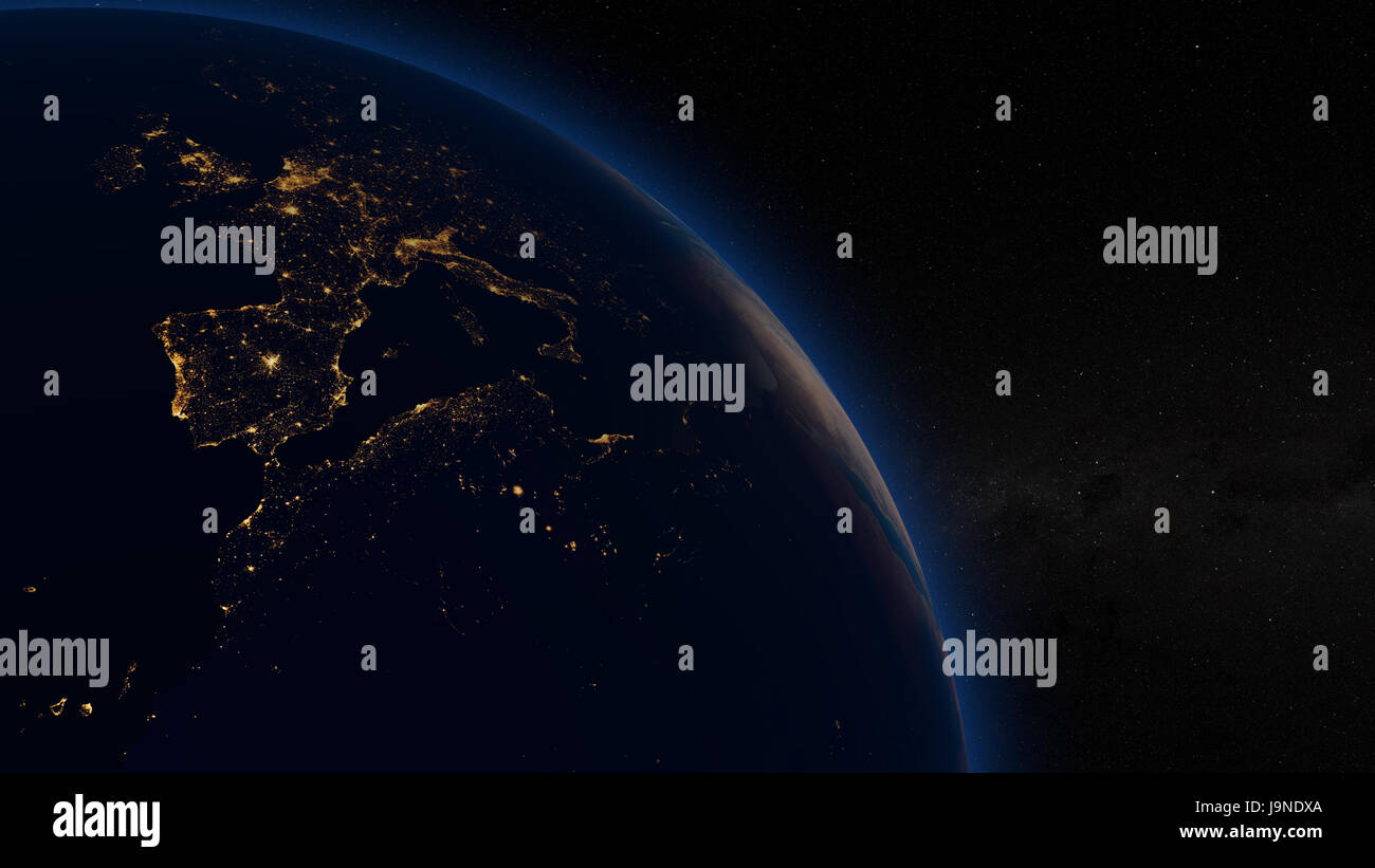 Europa bei Nacht, mit Citylights aus dem Weltraum gesehen. Elemente des Bildes von der NASA eingerichtet. Stockfoto