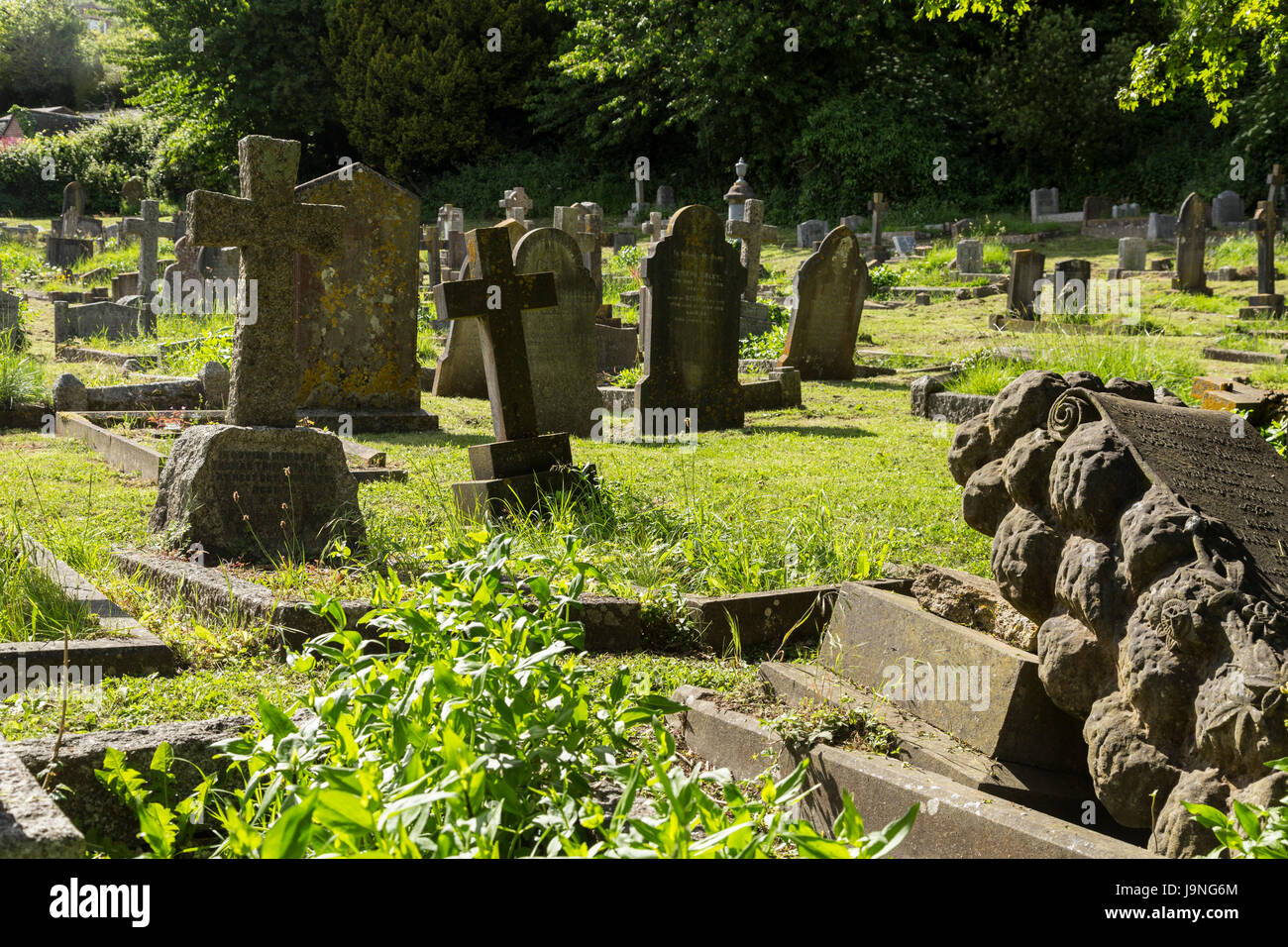 Stillgelegten Friedhof in Bier, Devon, Friedhof nicht mehr in Gebrauch. Stockfoto