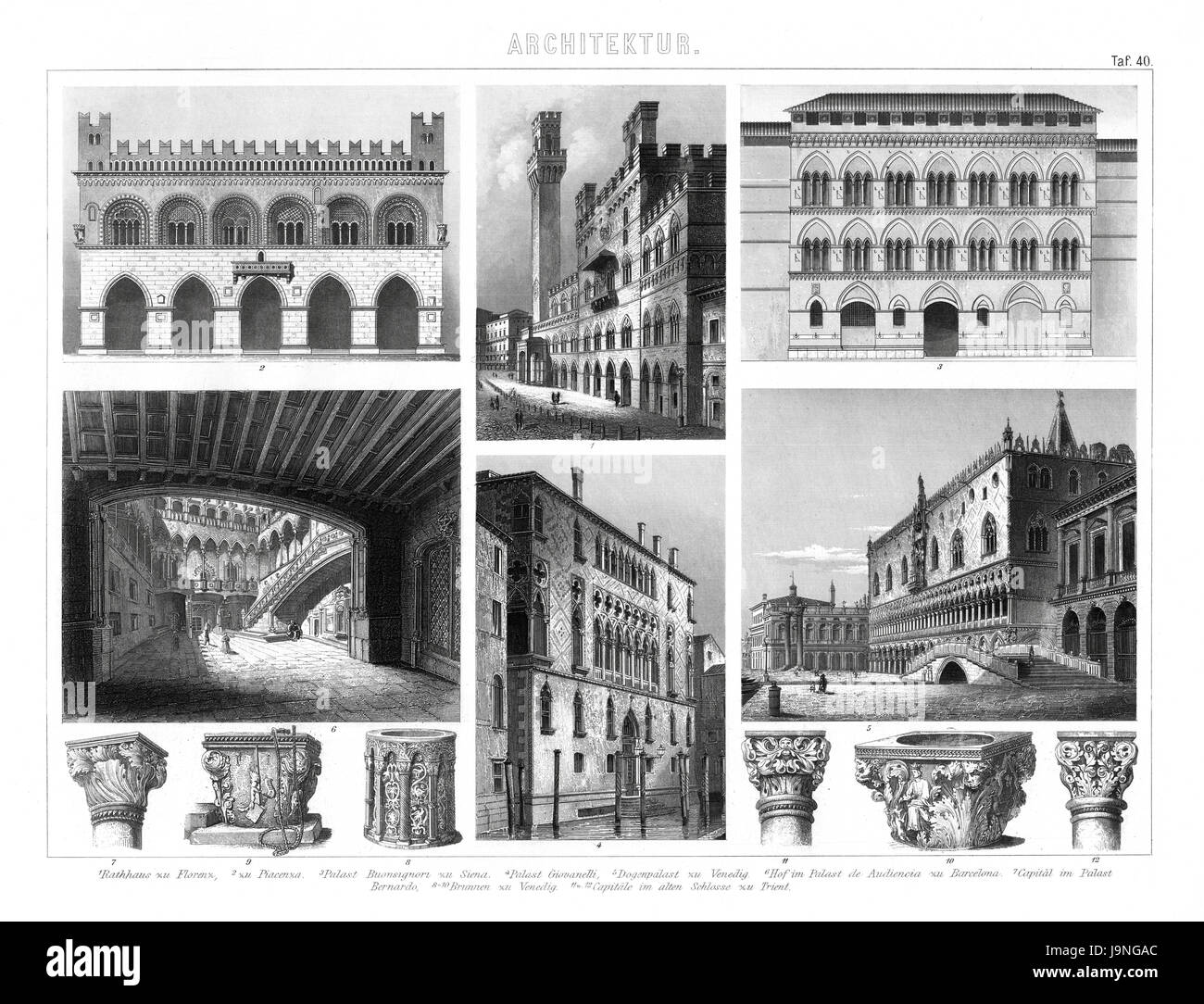 1874 Antiken Deutschen Enzyklopädie Atlas Drucken: Italienische Gotischen  Architektur Florenz, Venedig Und Andere Aus Der Gotik Und Der Frühen  Renaissance Stockfotografie - Alamy