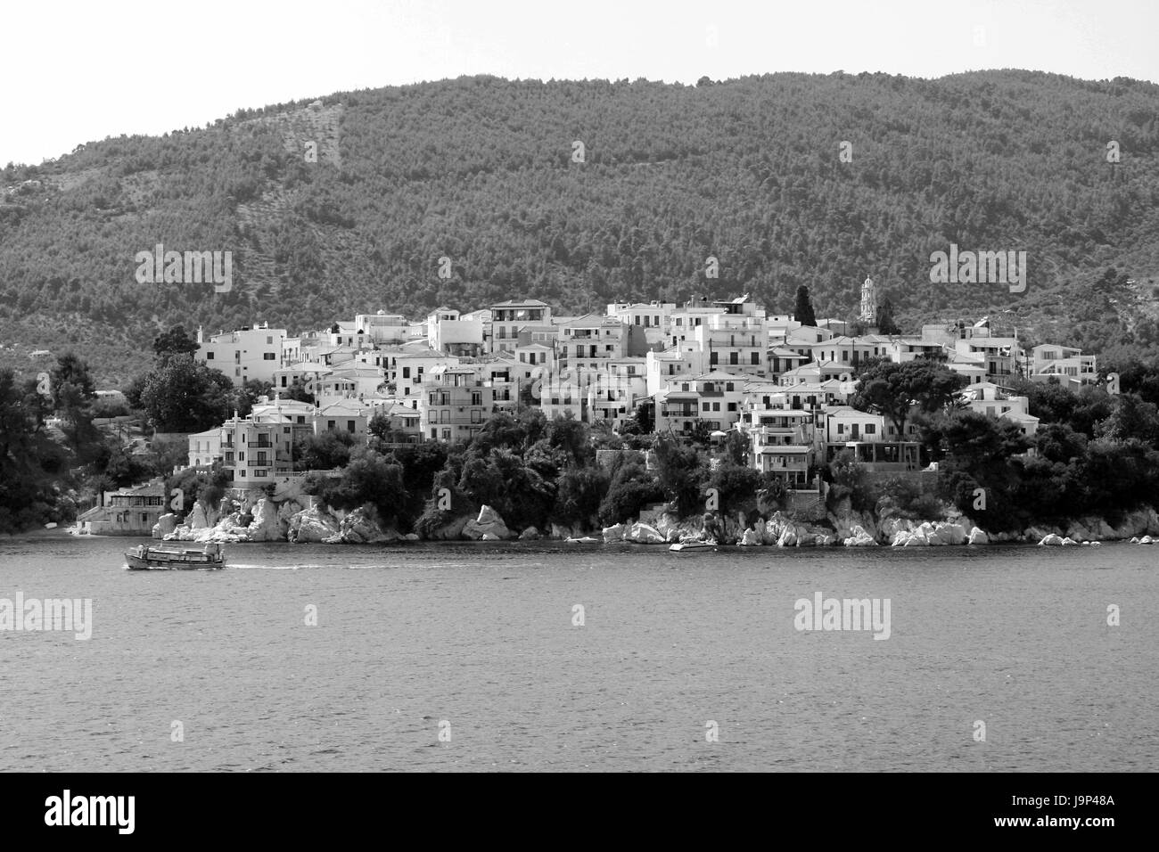 blau, Reisen, Häuser, Ort, Stadt, Berg, Urlaub, Urlaub, Ferien, Urlaub, Stockfoto