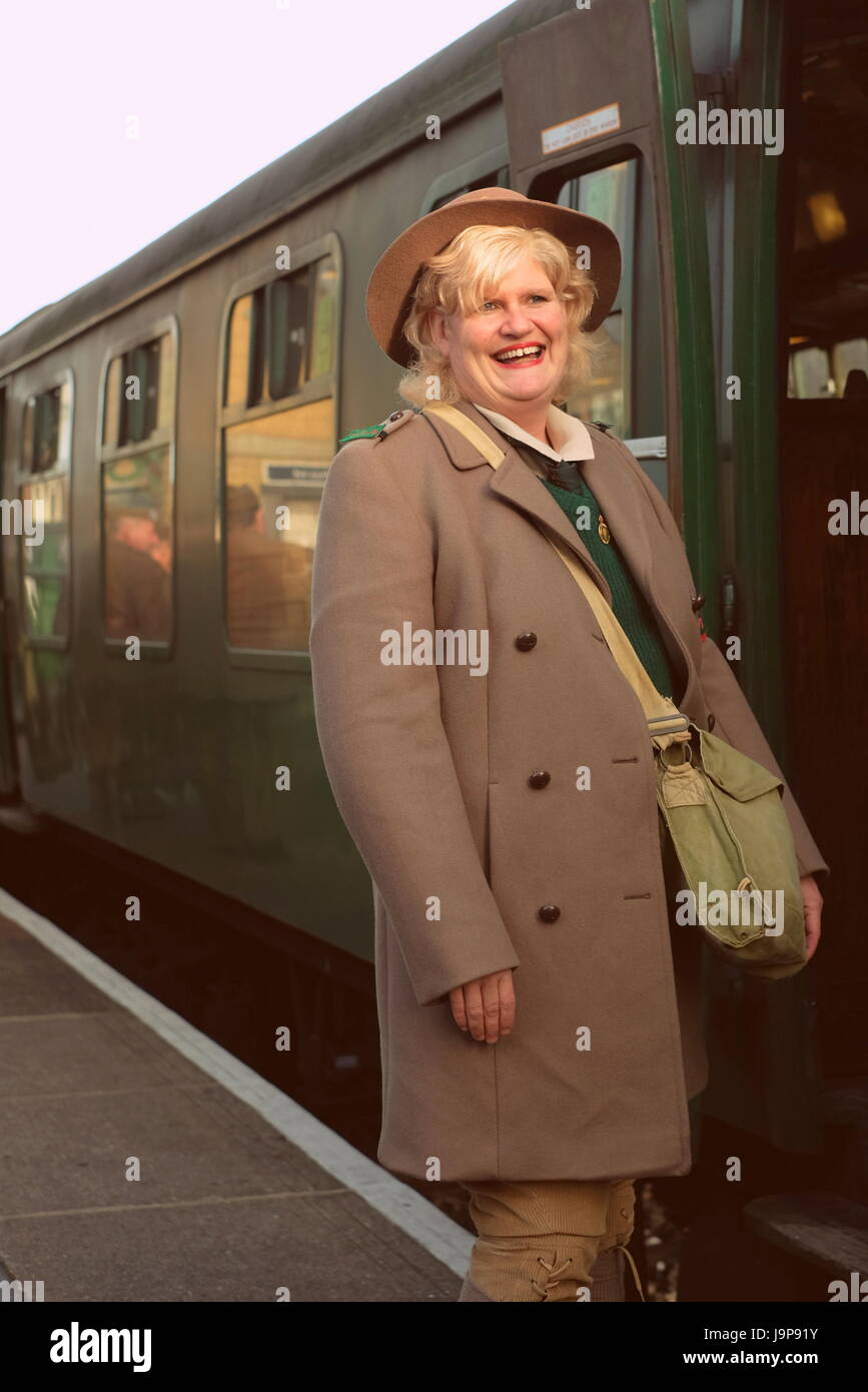 Krieg gegen die Linie Reenactment Veranstaltung auf der Brunnenkresse-Linie, Alresford vier Markierungen und Ropley Station, Mitte Hants Eisenbahn, Alton, Hampshire, England, uk Stockfoto
