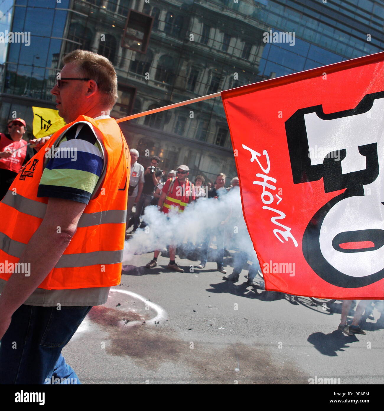 Arbeiter demonstrieren in Lyon, geplante Rentenreform zu protestieren Stockfoto