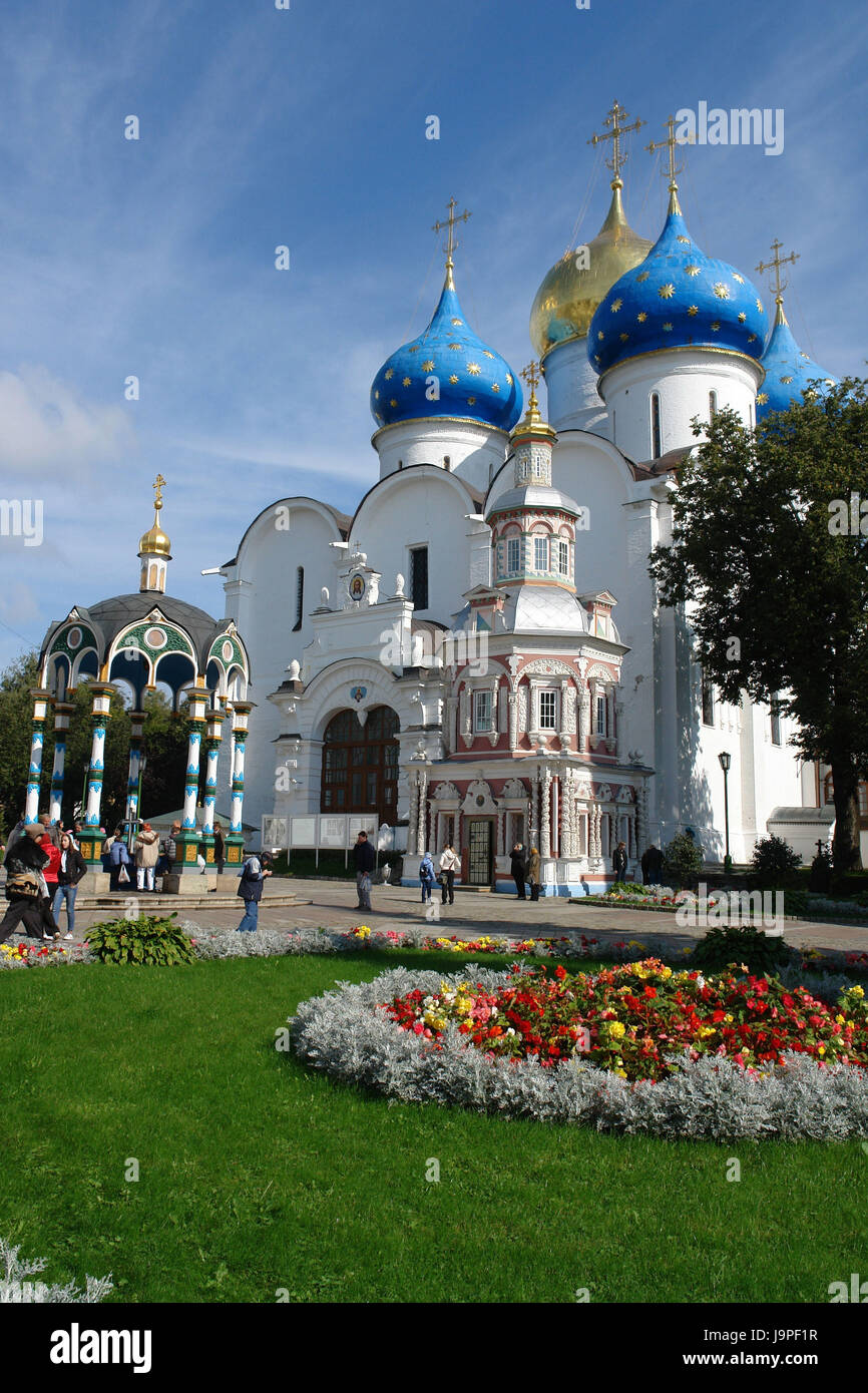 Russland, Sergijew Possad, Troice-Sergijewa Lawra, heilige Quelle, Band, Kathedrale Mariä Himmelfahrt, Tourist, Stockfoto