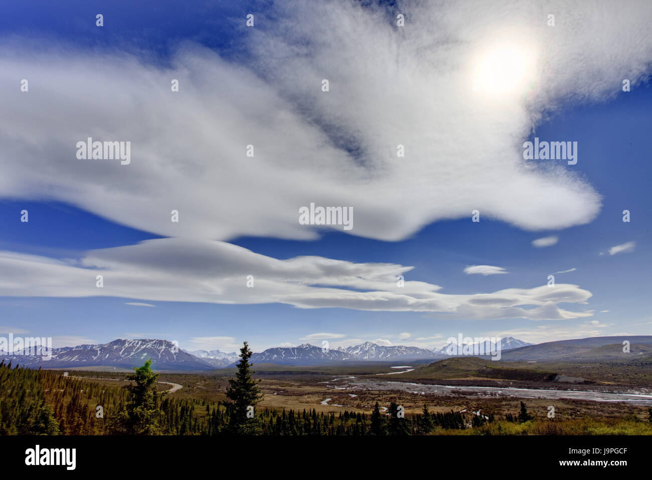 Nordamerika, USA, Alaska, Denali Nationalpark, Alaska, Rang, Savage River, Föhn Wolken, Stockfoto