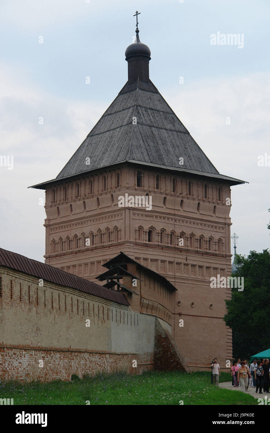 Russland, Susdal, Kreuzgang des Erlösers Euthymios, Wehrturm, Stockfoto