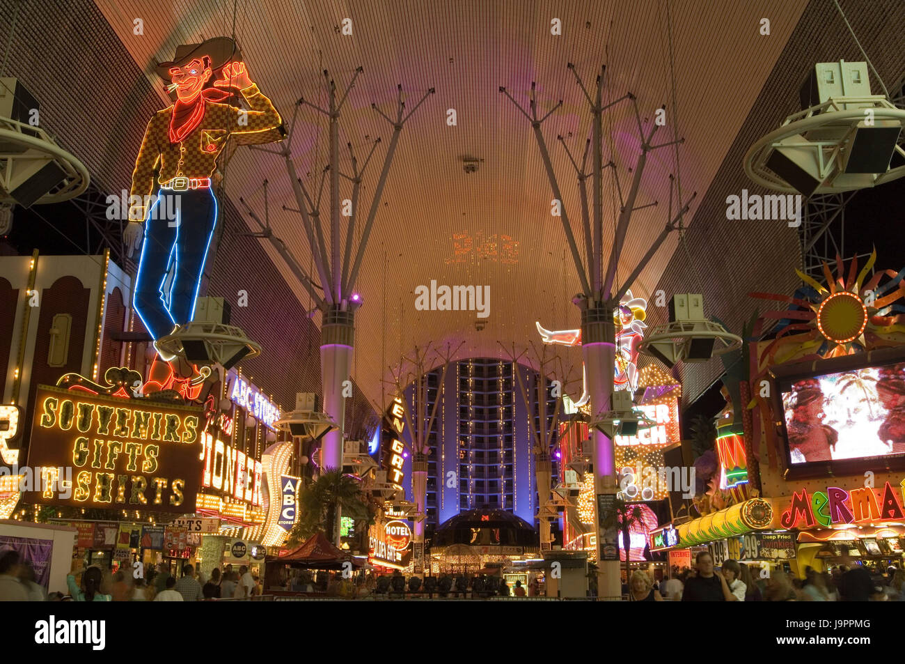 USA, Nevada, Las Vegas, Fremont Street, Club, Neonlichter, Stockfoto