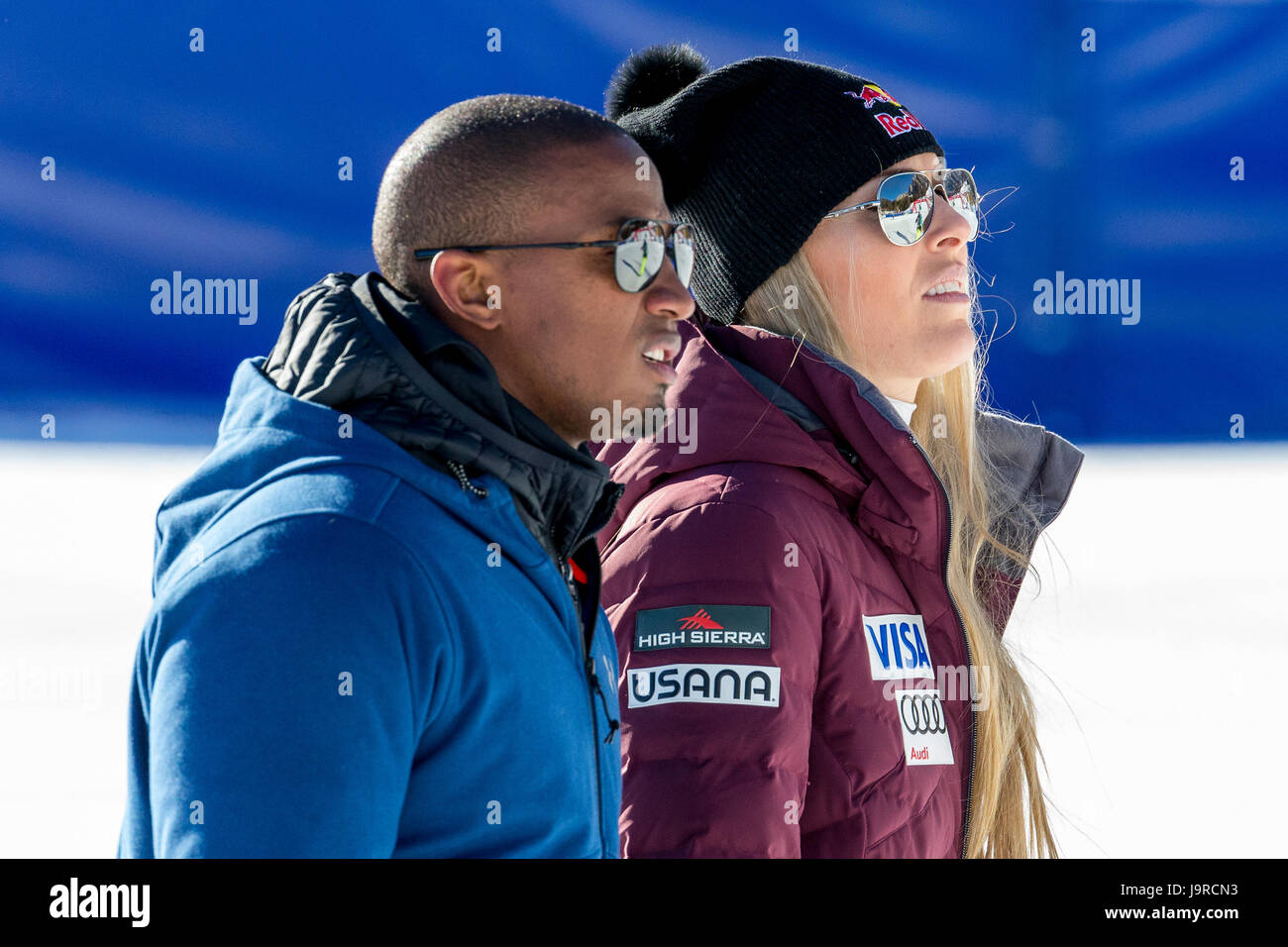 Cortina d ' Ampezzo, Italien 29. Januar 2017. Lindsey Vonn aus den USA und ihrem Freund Kenan SMITH während der Audi FIS Alpine Ski World Cup Women Super-G ich Stockfoto