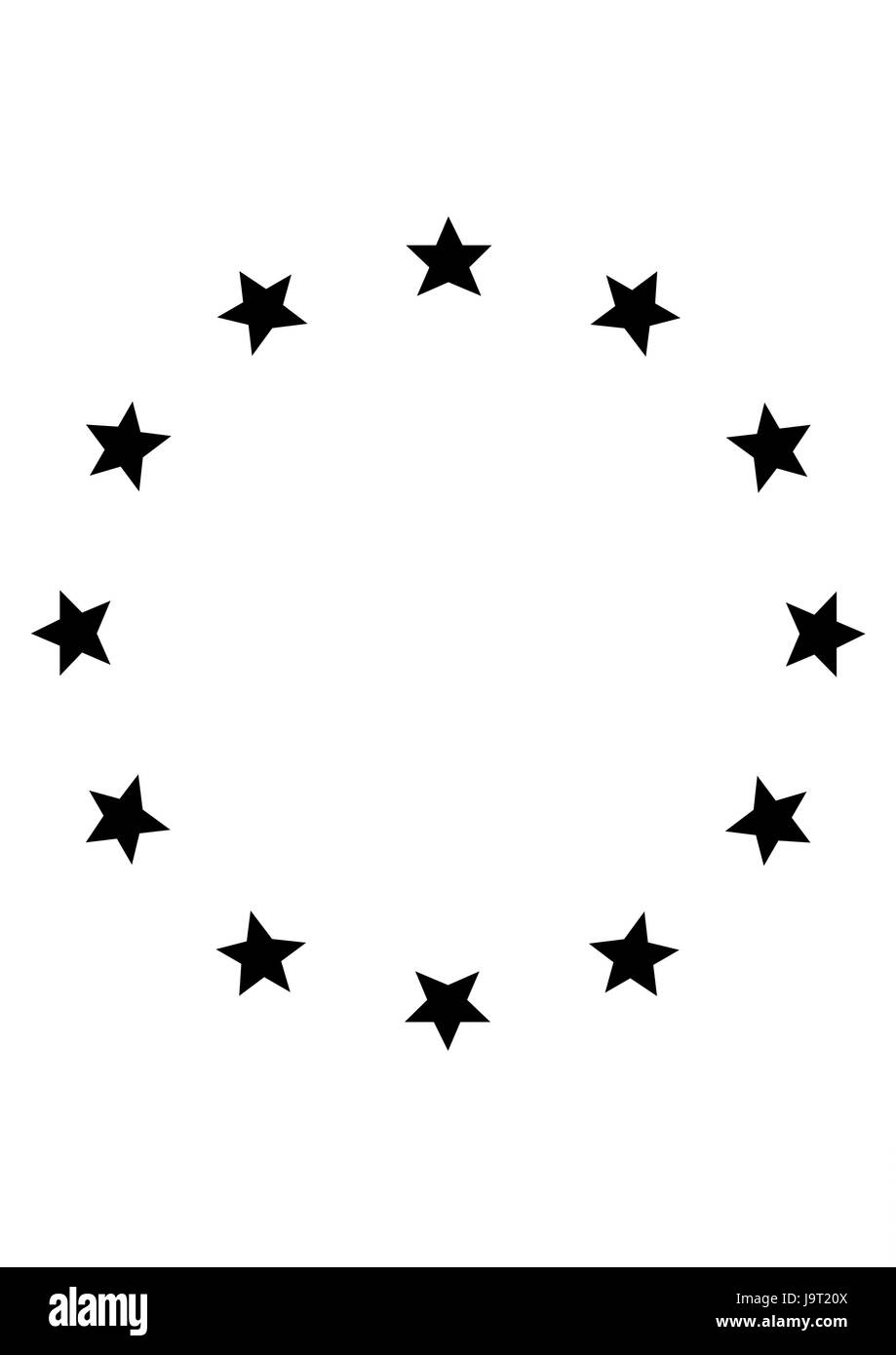 Computergrafik, Sterne, array, kreisförmig, Stern, Kreis, EU-Sternen, EU-Flagge, weiss-schwarz, europäische Flagge, Symbol, Europa, Europäische Union, EU, Europäische Gemeinschaft, Objektfotografie, Freis Platte Stockfoto