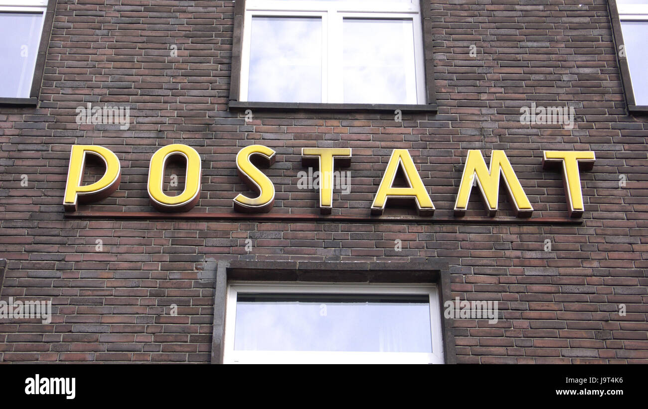 Deutschland, Nordrhein-Westfalen, Oberhaus, Post, Fassade, Detail, Stockfoto