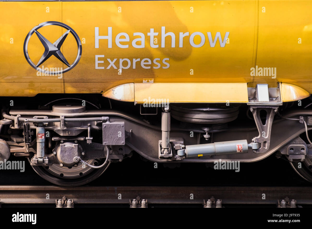 Heathrow Express Zug am Bahnhof Paddington, City of Westminster, London, England, Vereinigtes Königreich Stockfoto