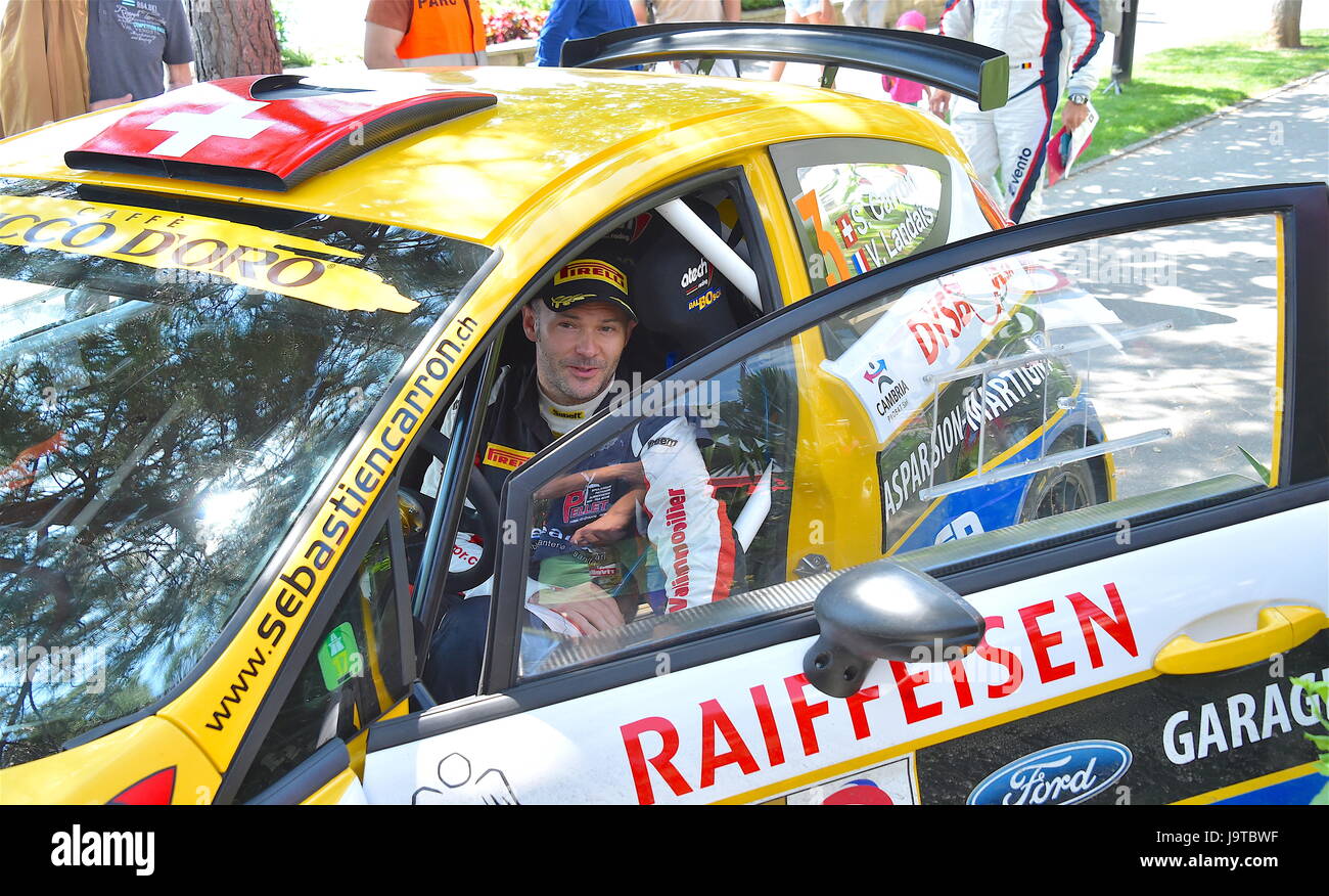Montreux Suisse. 2. Juni 2017. Aigle, 02.06.2017, Rallye du Chablais, Equipage Sebastien Carron (SUI), Gruppierung vor dem Casino Barriere in Montreux Foto: Cronos/Frederic Dubuis/Alamy Live News Stockfoto