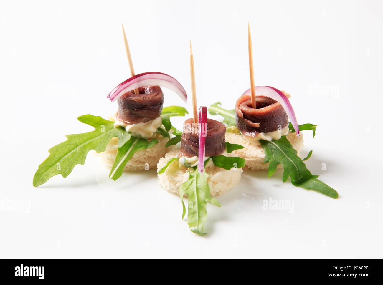 Winkel, Fische, Sardellen, Imbiss, Lebensmittel, Nahrungsmittel, Brot, Closeup, Studio, Winkel, Stockfoto