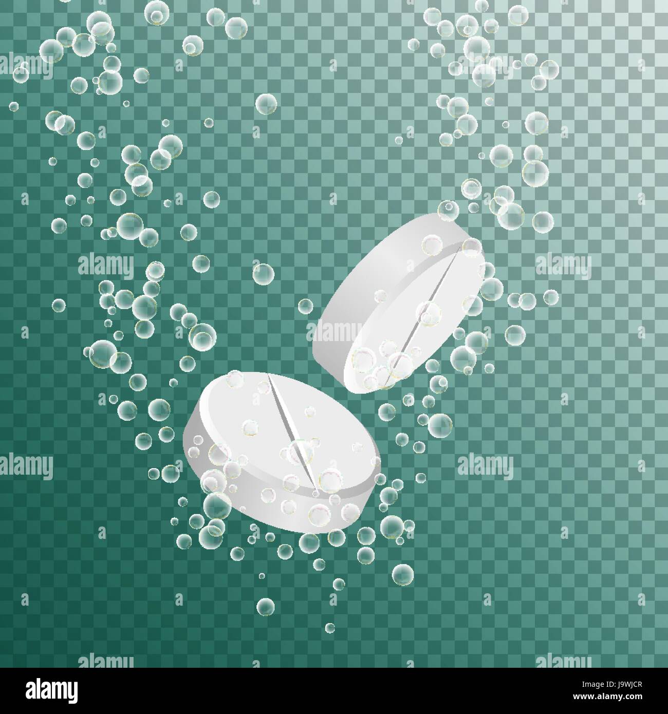 Brausetabletten Medizin. Sprudelnde Tablette auflösen. Weiße Runde Pille  ins Wasser Blasen fallen Stock-Vektorgrafik - Alamy