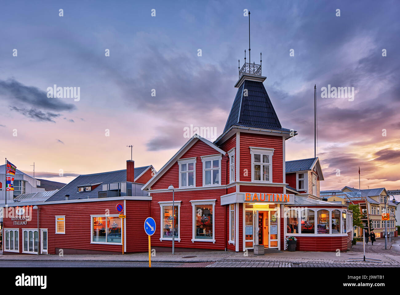 Bautinn Restorant, Akureyri, Island Stockfoto