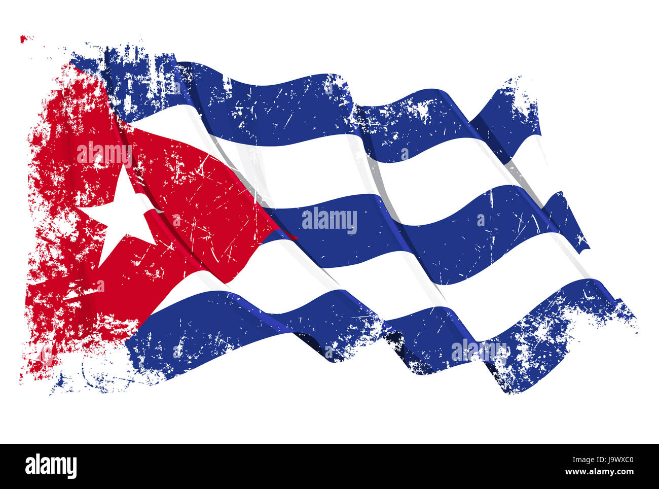 Illustration, Kuba, Insel, Karibik, Insel, blau, Illustration, Hauptstadt, Flagge, Stockfoto