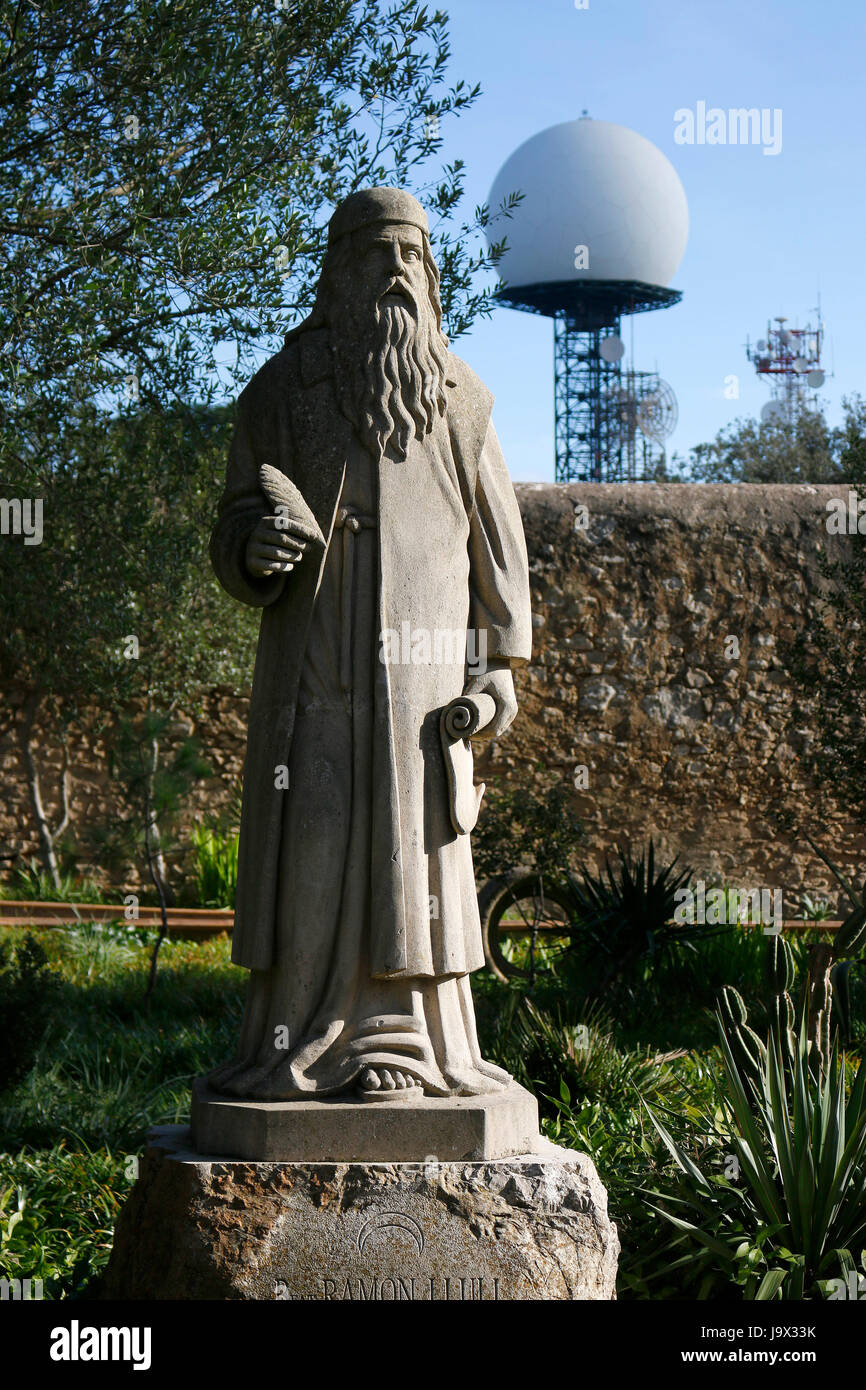 Ramon Llull-Statue, Kloster Cura, Mallorca. Stockfoto