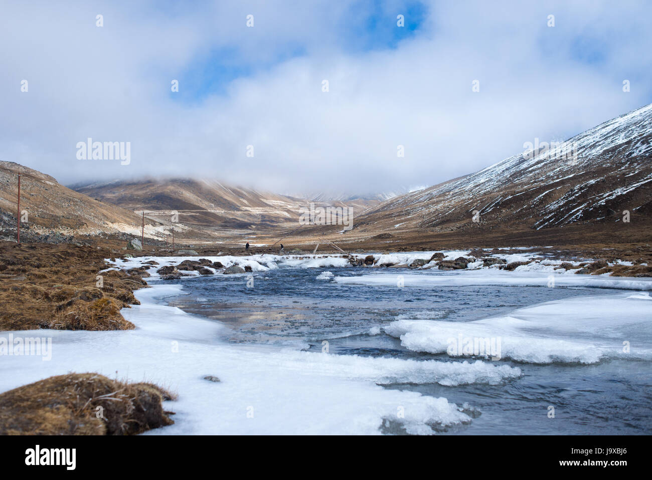 Verschneiten Bereich im Nullpunkt oder Yumesamdong in Lachung, Sikkim, Indien Stockfoto