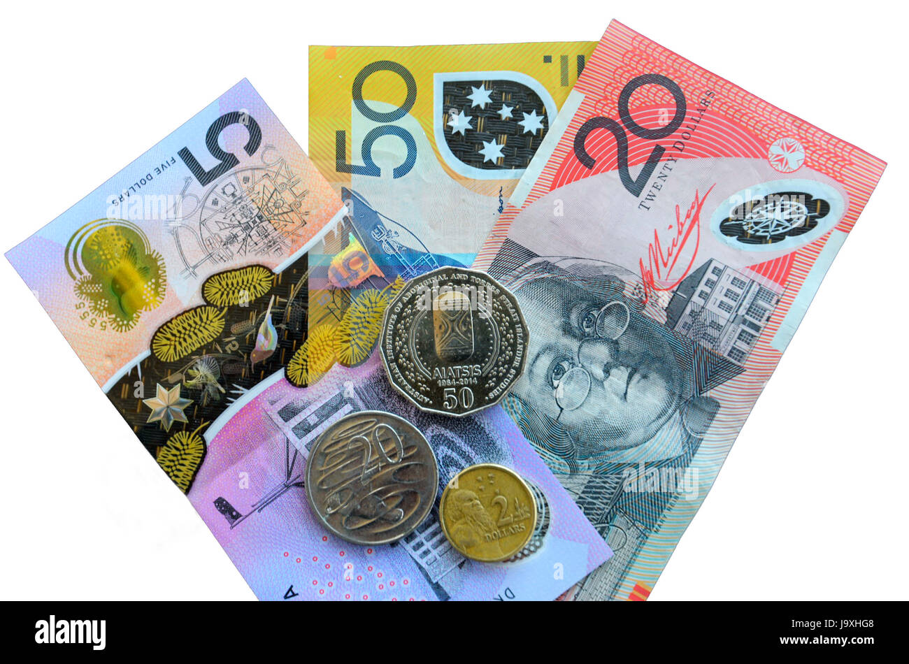 Australische W hrung Isoliert Auf Wei Banknoten Und M nzen 