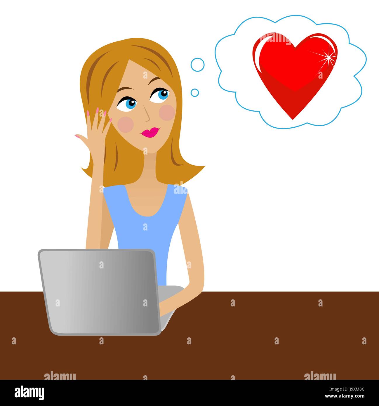 junge Geschäftsfrau denkt im Büro über die Liebe, Vektor-illustration Stock Vektor