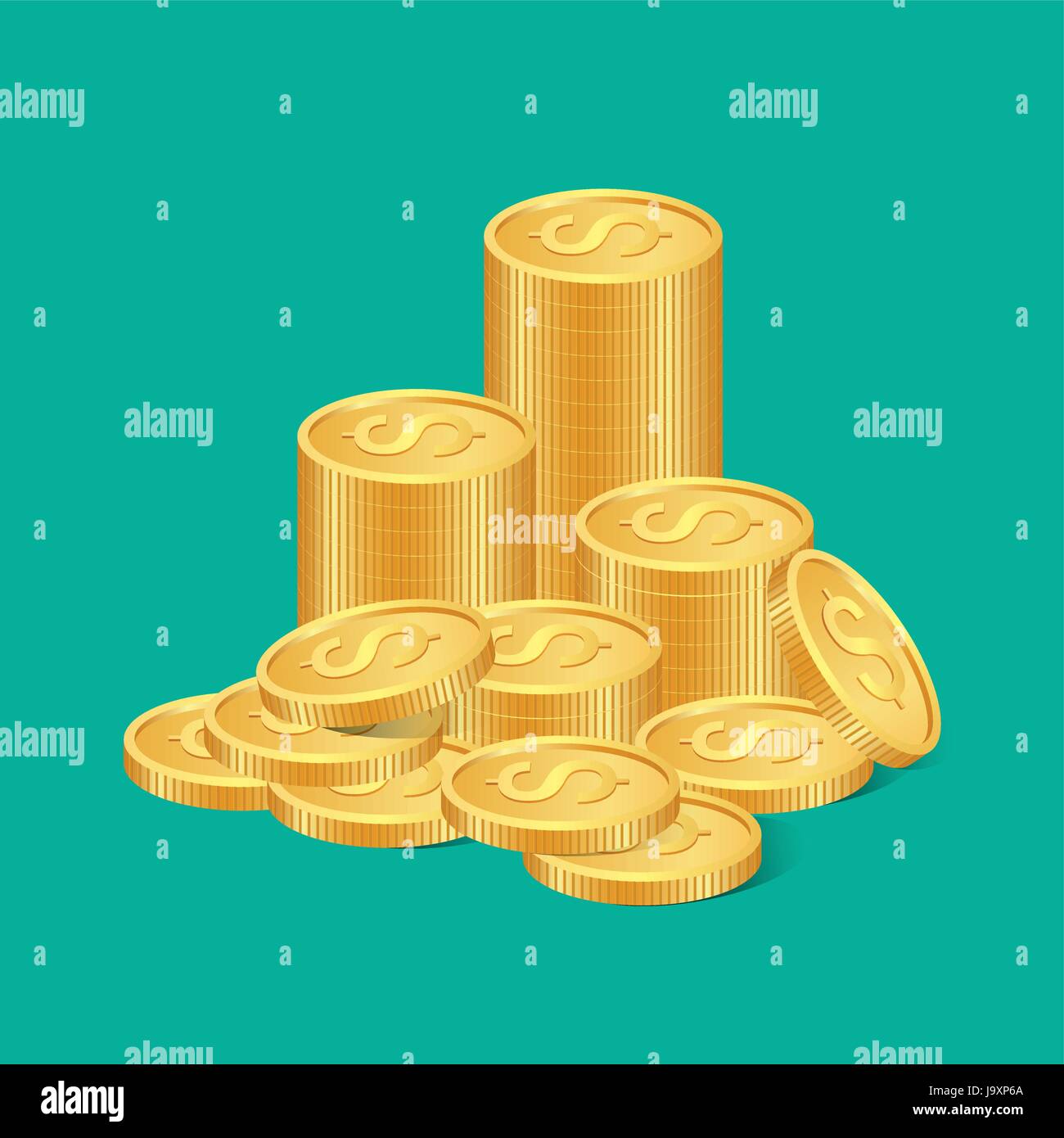 Stapel von Goldmünzen. Vektor-Illustration. Stock Vektor