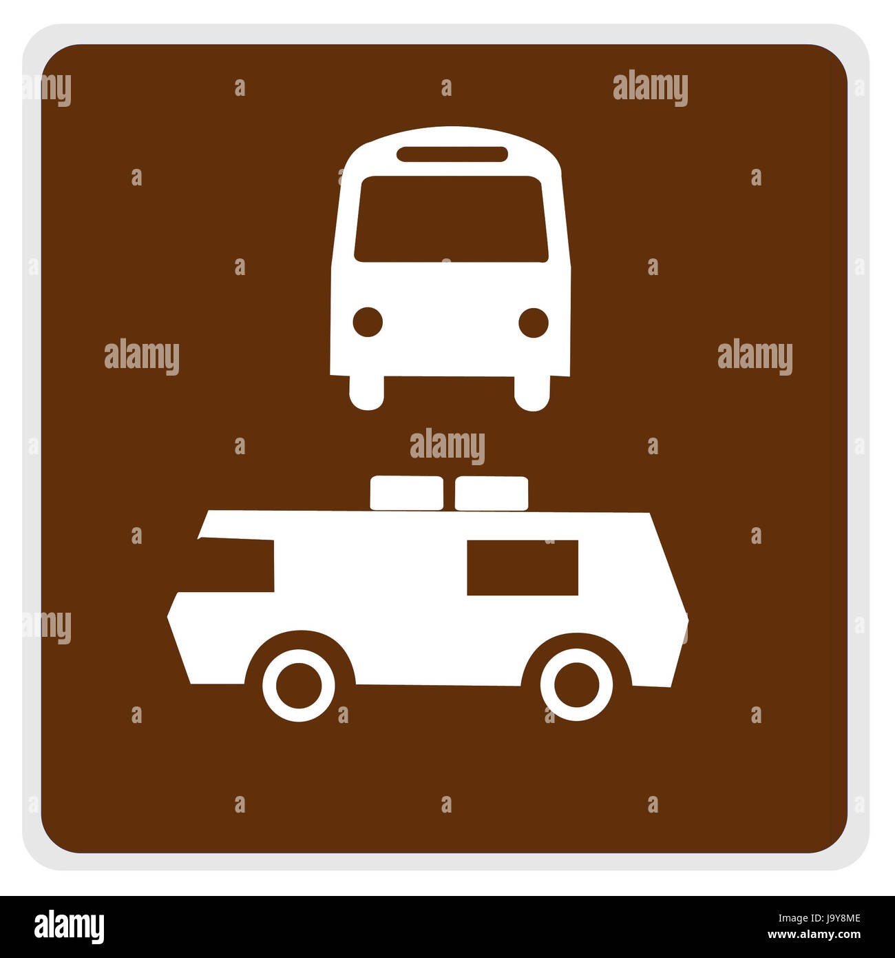 Verkehrszeichen - braunen, weißen Bus Camper Parken - mit Pfaden Stockfoto