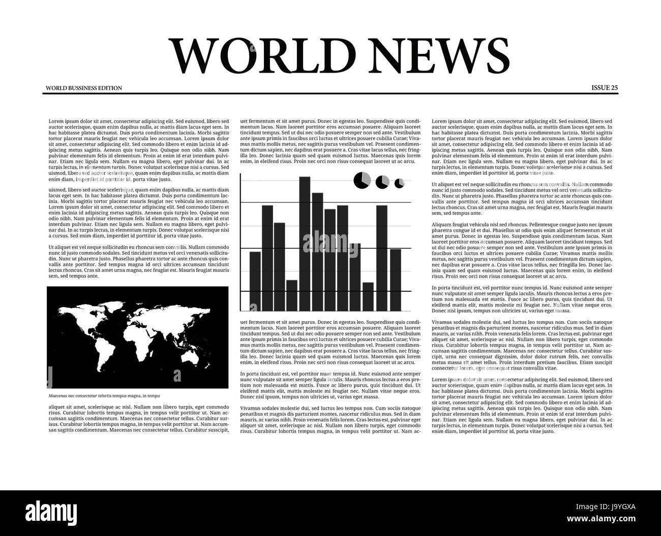 Welt Nachrichten Zeitung zeigt Grafik und Weltkarte Stockfoto