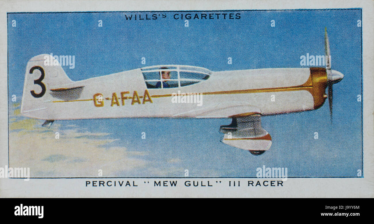 Percival 'Mew Gull' 111 Racer Zigarette Karte in Testamenten 1938 Speed A-Serie Stockfoto