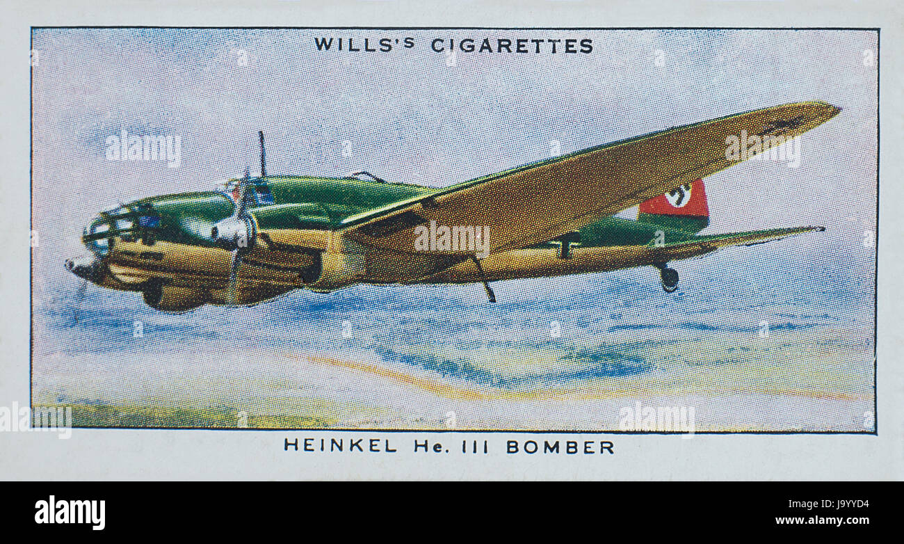 Heinkel er 111 Bomber Zigarette Zigarette Karte Wills 1938 Speed A-Serie Stockfoto