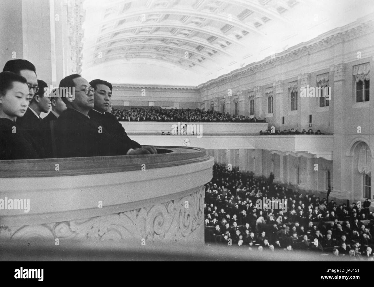 Kim Il-Sung (hinten rechts), Koreanisch kommunistischer Führer, sitzt mit der koreanischen Delegation bei der fünften Sitzung des Obersten Sowjets der UdSSR, Moskau, UdSSR, 01.03.1949. Stockfoto